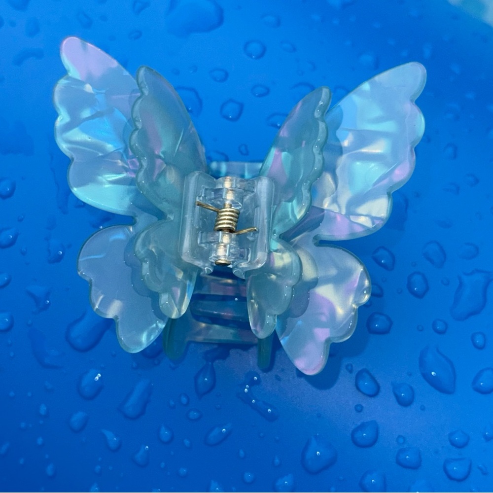 Blue Opalescent Acrylic Double Wing Butterfly Claw Clip Hairclip